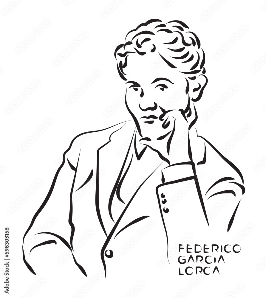 Federico Garcia Lorca pencil sketch illustration. Spanish poet, playwright, and theatre director. Poster, Wall Decoration, Postcard, Social Media Banner, Brochure Cover Design Background. Vector. Federico Garcia Lorca pencil sketch illustration. Spanish poet, playwright, and theatre director. Poster, Wall Decoration, Postcard, Social Media Banner, Brochure Cover Design Background. Vector.