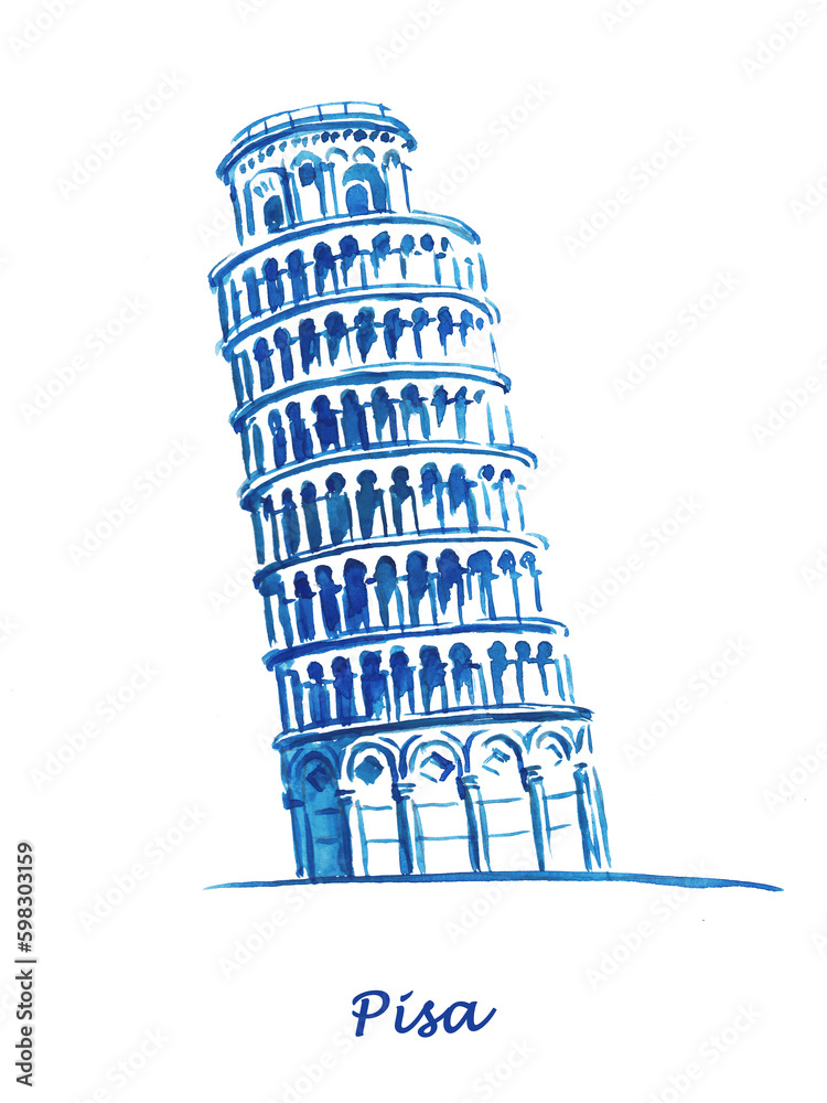 Pisa, Leaning Tower of Pisa , travel , Italy, architectural  monument  ,Italian  seaside , sketch , old architecture , Europe 