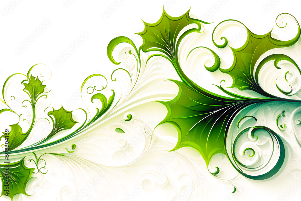 Green abstract floral background. Decorative foliage illustration. Created with Generative AI technology. Green abstract floral background. Decorative foliage illustration. Created with Generative AI technology.