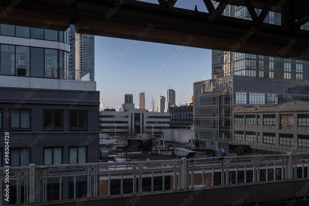 Looking out at the Manhattan skyline from a subway station in Queens Looking out at the Manhattan skyline from a subway station in Queens