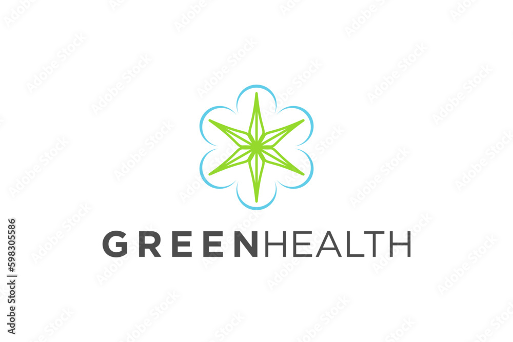 Green health nature logo design wellness yoga spa icon symbol
