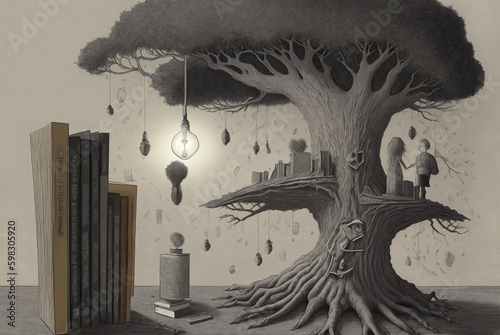 Academic art spooky reading, idea and mind collage