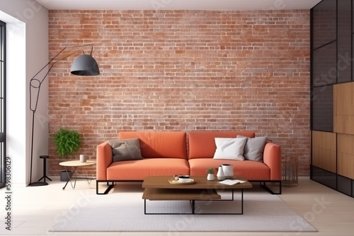 interior background house brick empty modern decoration cosy home apartment. Generative AI. Generative AI © SHOTPRIME STUDIO