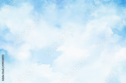 Blue sky clouds, pastel colors, watercolor illustration