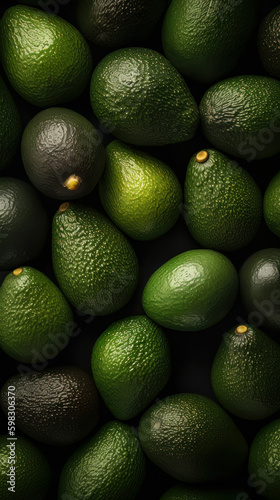 Fresh avocados seamlessly lined together. Created with Generative AI Technology.