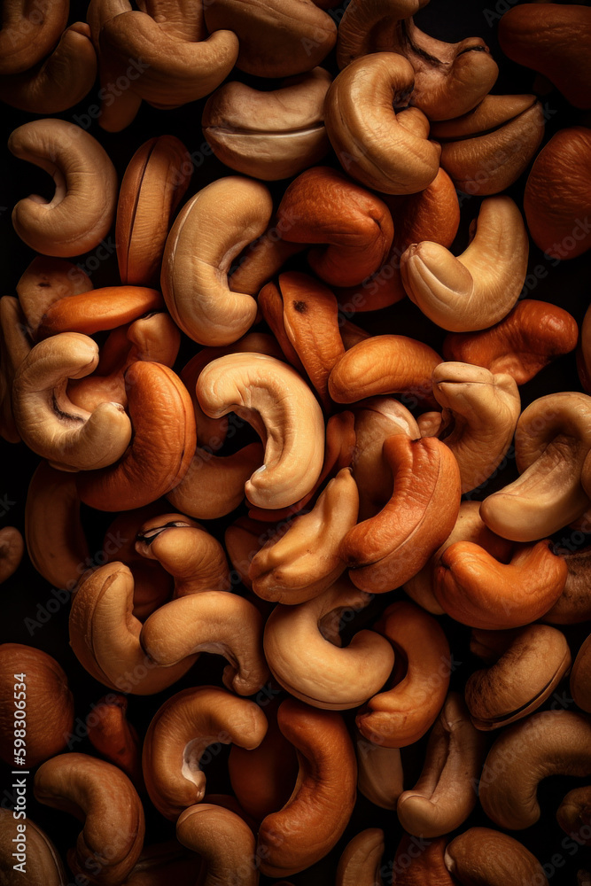 Fresh cashews seamlessly lined together. Created with Generative AI Technology. Fresh cashews seamlessly lined together. Created with Generative AI Technology.