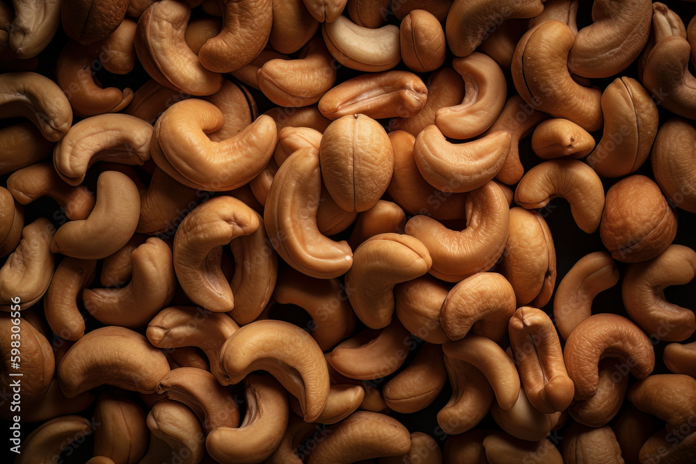 Fresh cashews seamlessly lined together. Created with Generative AI Technology. Fresh cashews seamlessly lined together. Created with Generative AI Technology.