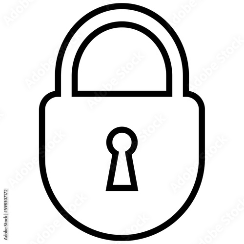 Lock icon, flat style black color outline curved bottom padlock with keyhole for web, app, mobile, UI, game, logo, security, secret, privacy, safety, password idea symbol with isolated background.