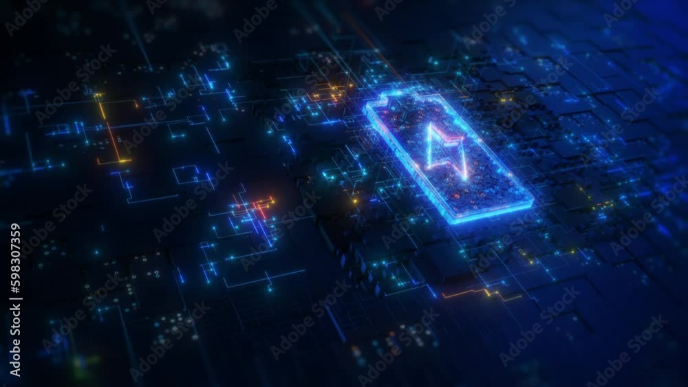 Battery to electric cars and mobile devices with clean electricity, Technology battery high power electric energy, Green renewable energy battery storage future, Technology digital background 4k