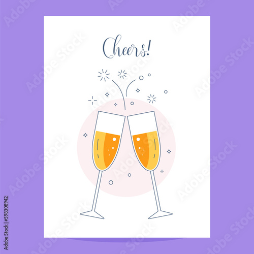Two Clinking Glasses with Champagne Cheers Card Generative AI