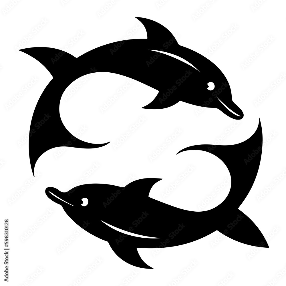 Fototapeta premium Exquisite monochrome depiction of dolphins, embodying freedom and playfulness, capturing the beauty of these majestic creatures in a timeless design
