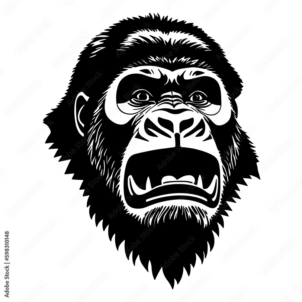 Obraz premium Monkey head. A gorilla with a bared mouth