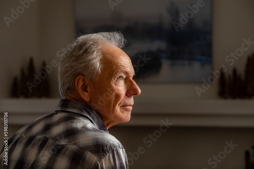 Profile view of senior man thinking