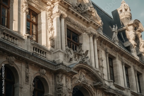Fragments of Paris City Hall's neo-renaissance architecture - home to city council since 1357. Generative AI