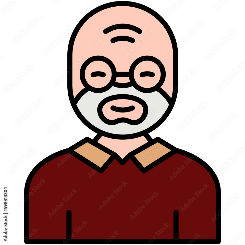 Grandfather Icon. Old People Man Symbol. Line Filled Icon Vector Stock 