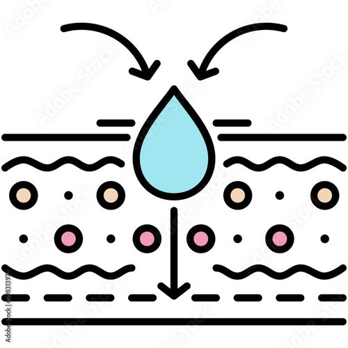 Absorption Icon. Skin Moisture Water Symbol. Line Filled Icon Vector Stock 