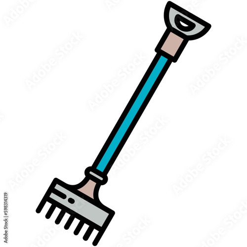 Rake Icon. Plant Gardening Agriculture Symbol. Line Filled Icon Vector Stock 