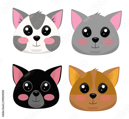 Set of cartoon cats. Vector cat breeds, cute set of domestic animals illustration. Different types of vector cats.
