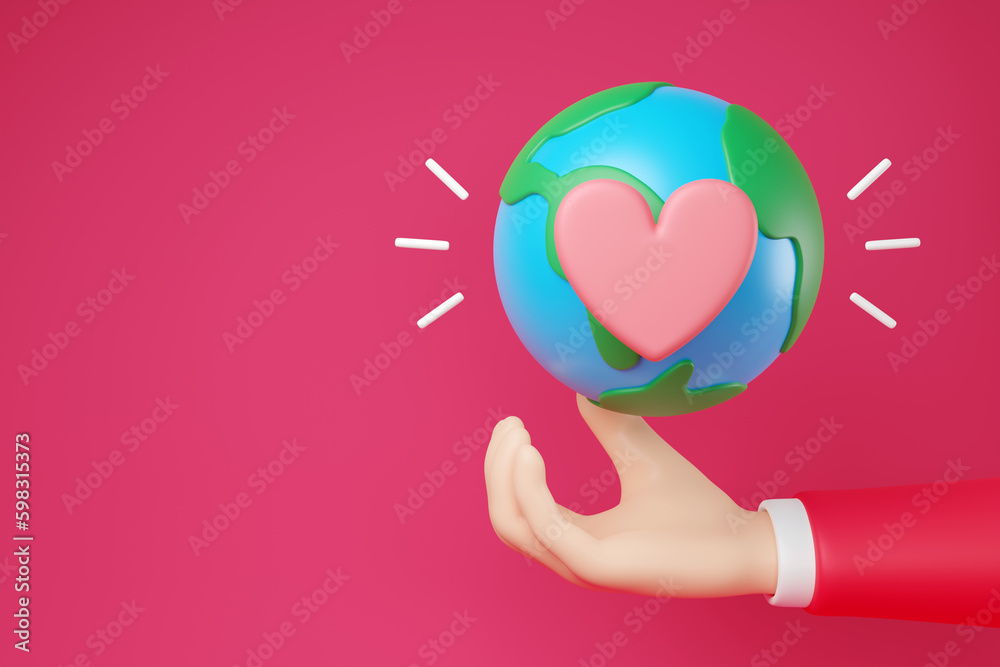 hand holding heart and love earth 3d render hand holding heart and love earth 3d render