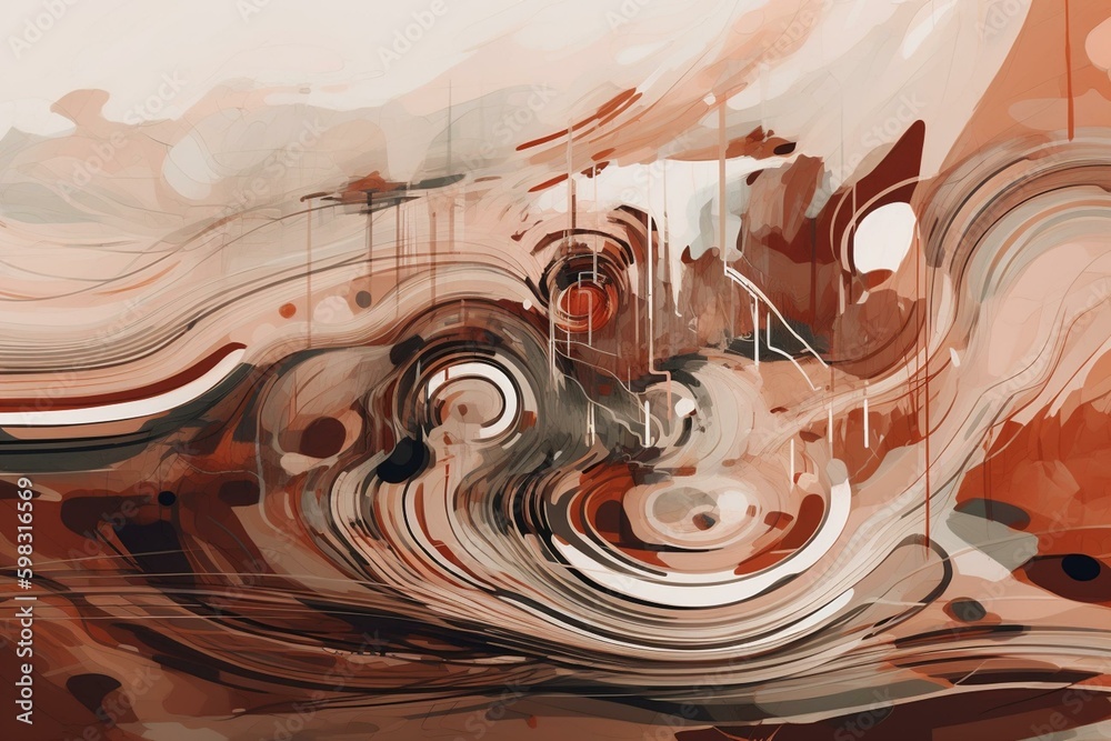 Unique mixed media acrylic artwork with neutral tones and bold lines. Features digital illustration of a contemporary scenery with intriguing backgrounds. Generative AI