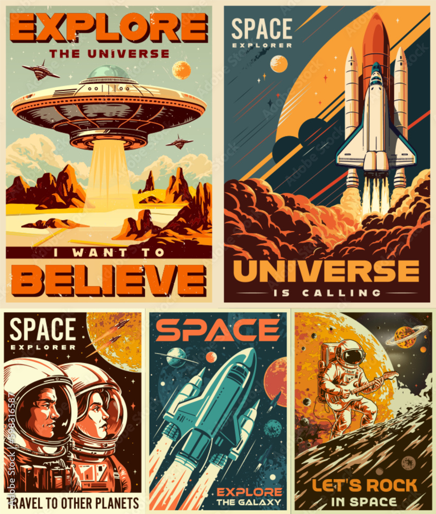 Endless universe colorful set posters Generative AI