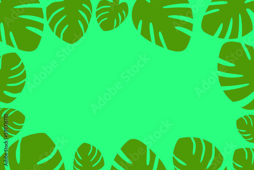 Vector background made of leaves of tropical monstera or philadendron plant with empty space for text