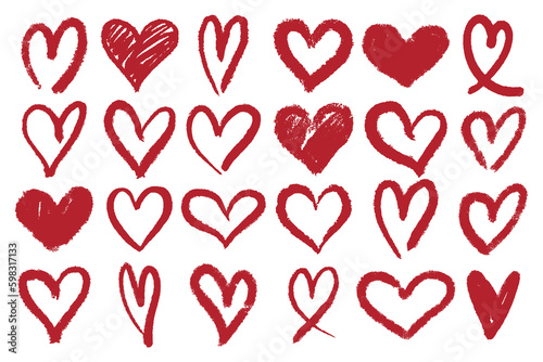 brush hand drawn heart doodles texture, brush strokes heart shapes collection, heart elements set for decoration, design and pattern