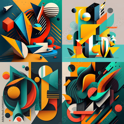 graphic shapes  bold colors  strong composition  and simplified design