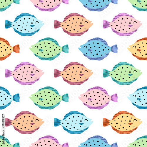 flat cartoon seamless pattern of colored fish