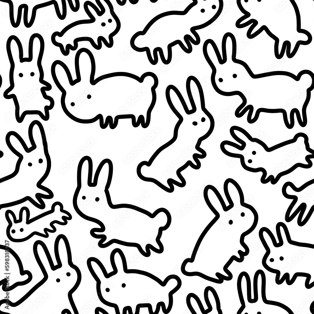Obraz premium bunny rabbit seamless abstract pattern background fabric design print wrapping paper digital illustration art texture textile wallpaper black and white 