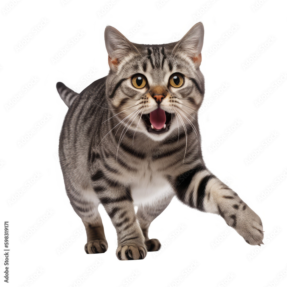 american shorthair jumping isolated on white