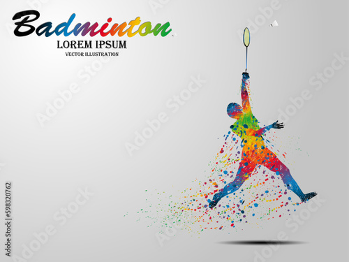 Visual drawing badminton sport and jumper at fast of speed on stadium, colorful beautiful design style on white background for vector illustration, exercise sport concept