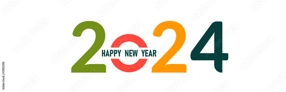 Obraz premium Happy New Year 2024 logo text design. Merry Christmas and Happy New Year.2024 new year idea concept.