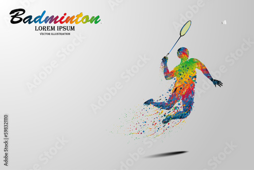 Visual drawing movement to badminton sport and jumper at fast of speed on stadium, colorful beautiful design style on white background for vector illustration, exercise sport concept set 1 of 3