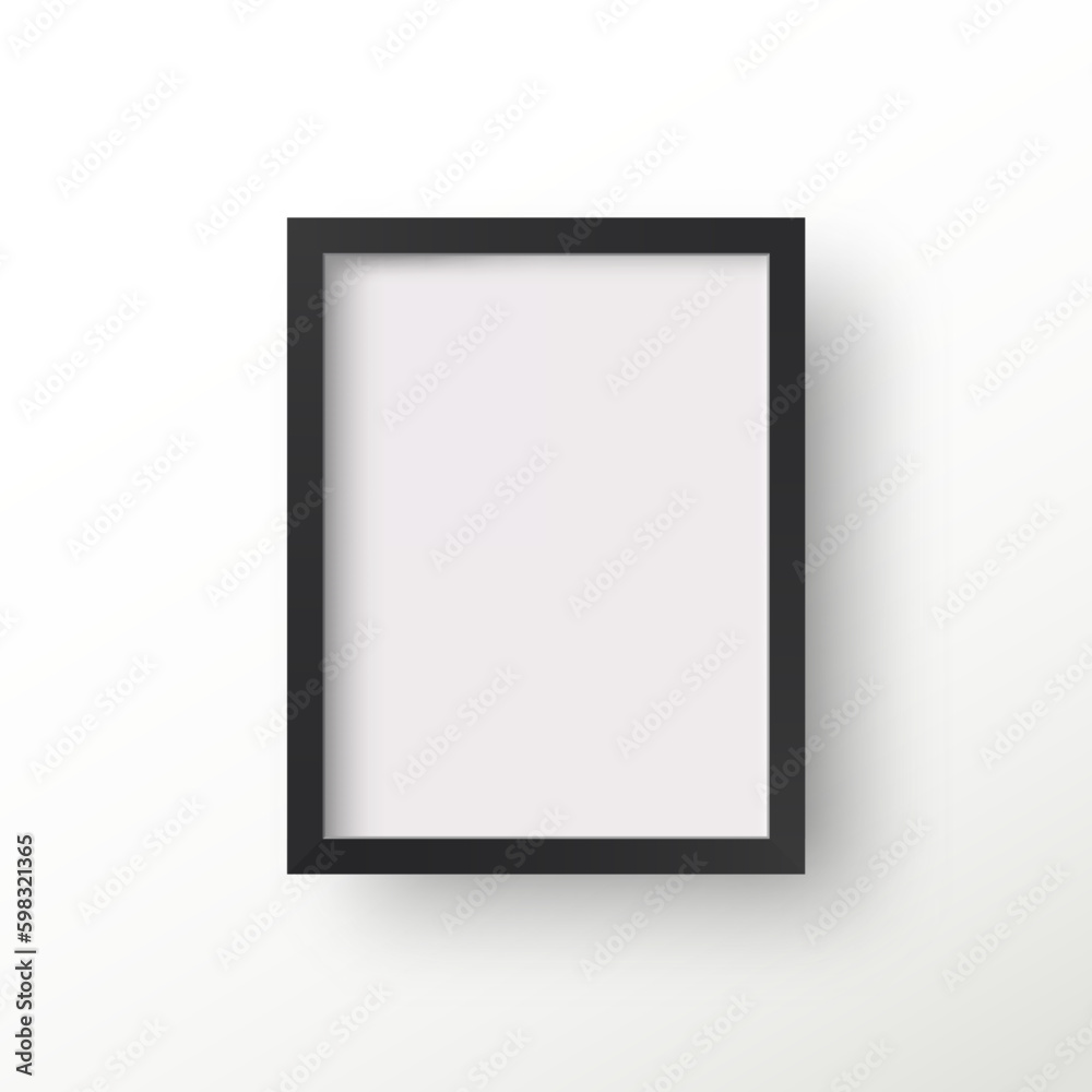 Black photo frame template with shadow, blank rectangular vertical. Black photo frame template with shadow, blank rectangular vertical.