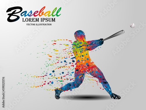 Visual drawing of sport man in start baseball game at fast of speed on stadium, colorful beautiful design style on white background for vector illustration, exercise sport concept
