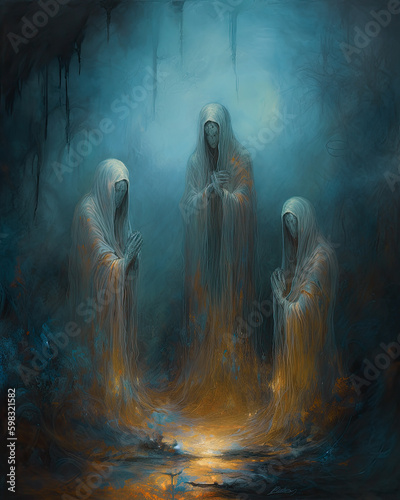 Haunting Supernatural Paintings A Ghostly Background Poster, Wall Art, AI Generated 
