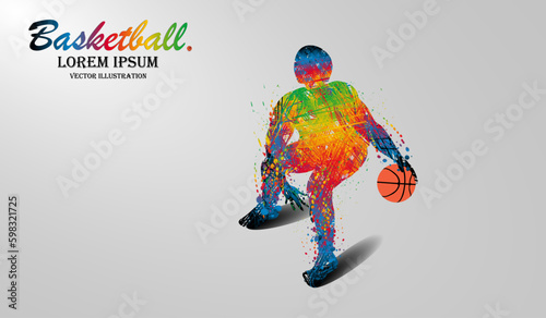 Visual drawing basketball sport and dribble dodge at fast of speed on stadium , colorful beautiful design style on white background for vector illustration, exercise sport concept - Vector