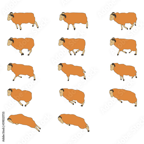 Rabid sheep resonance: Angry aries on the attack! Collection of lambs for animation. Vector illustration