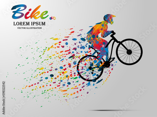 Visual drawing bike fast of speed in extreme bicycle game, colorful beautiful design style on white background for vector illustration, exercise sport concept