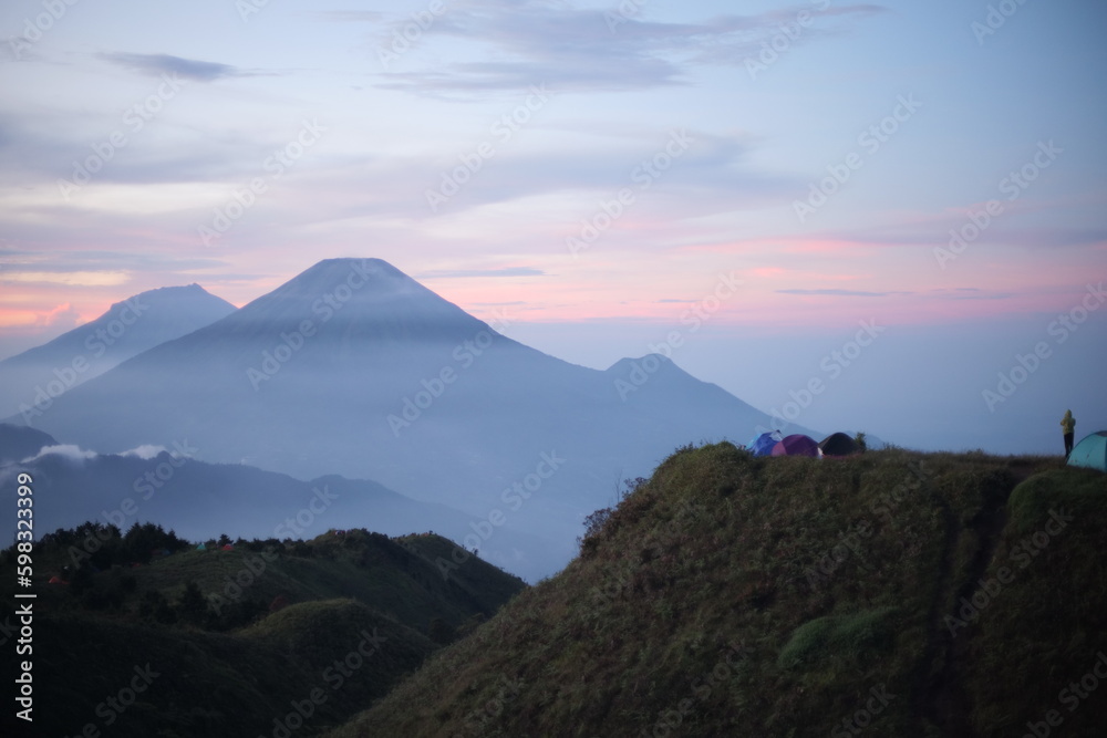 Morning view on the peak of prau mountain that located on the dieng plateau