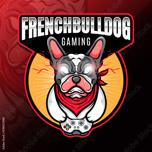 stock vector angry french buldog gaming esport logo template