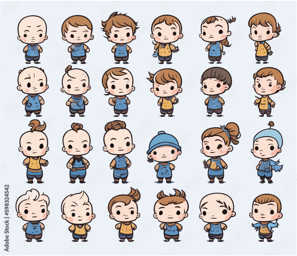 set of high quality vector illustration of baby boys and girls with different types. isolated on white background. set of high quality vector illustration of baby boys and girls with different types. isolated on white background.