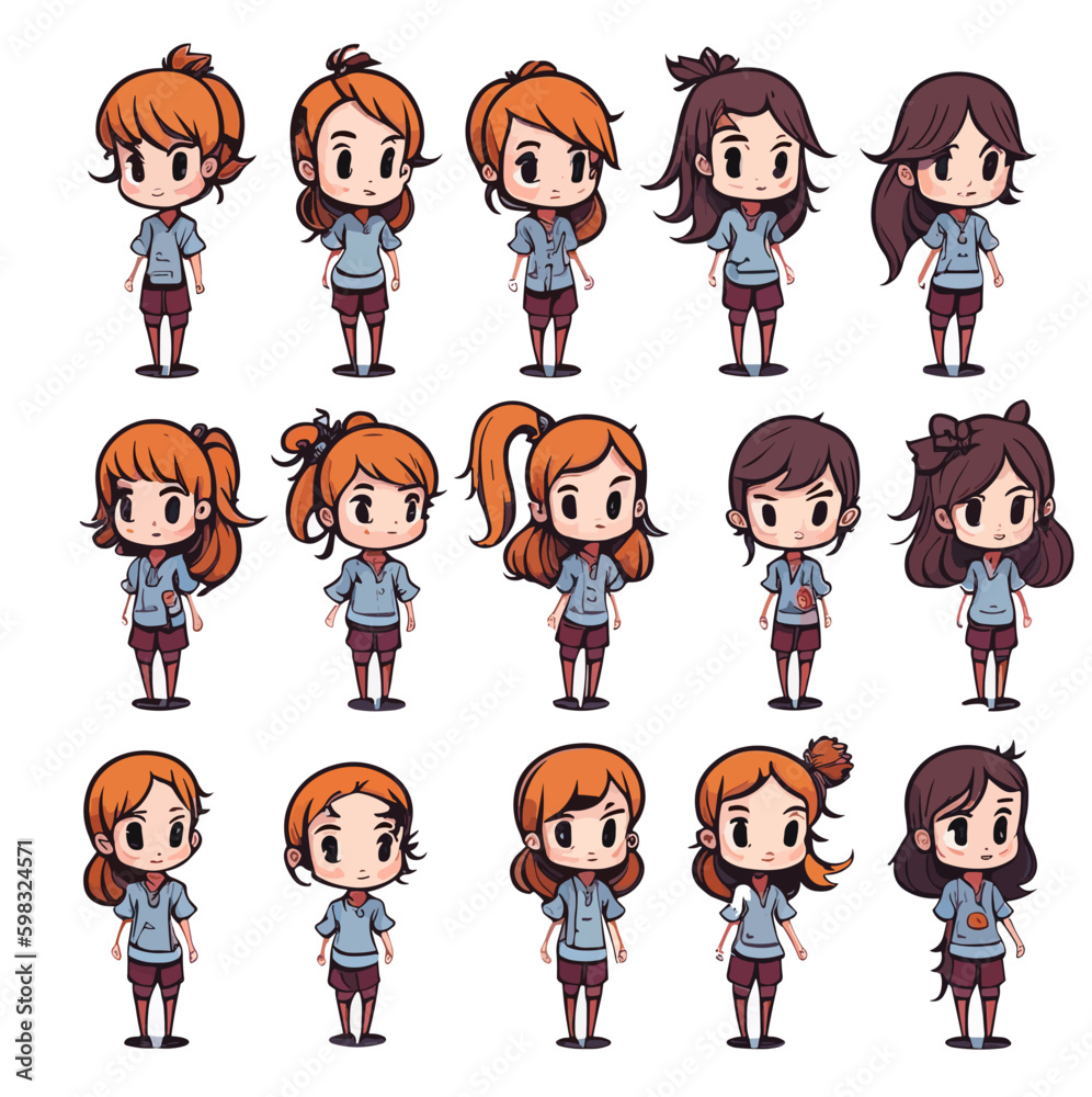 set of high quality vector illustration of child girls, teen girls with different types. isolated on white background. set of high quality vector illustration of child girls, teen girls with different types. isolated on white background.
