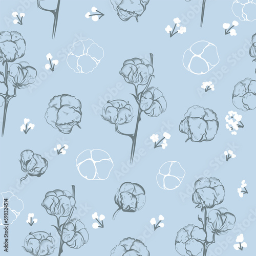 Simple vector pattern with white cotton flowers
