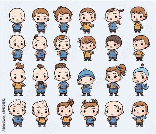 set of high quality vector illustration of  baby boys and girls with different types. isolated on white background.