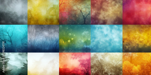 Colourful nature images collection,set in abstract design.Many moments of nature in a single frame.Wallpaper,background or web design.AI generated illustration.
