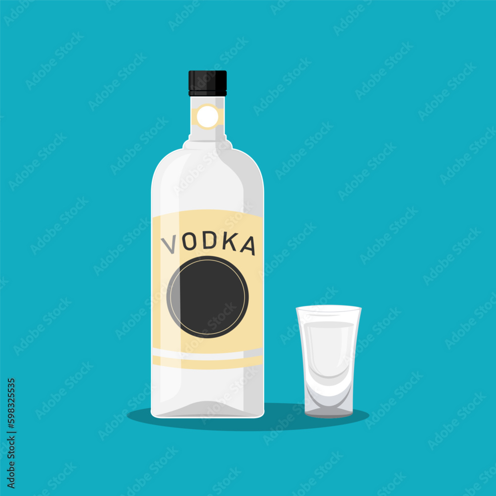 Vodka bottle with glass on isolated background, Vector illustration. Vodka bottle with glass on isolated background, Vector illustration.