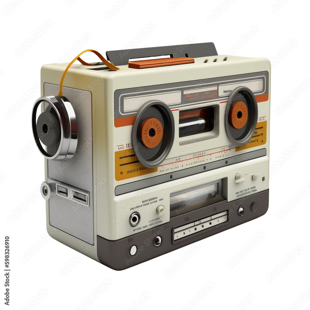 Retro Portable Stereo Boombox Radio Cassette Recorder 80s. Vintage Boom