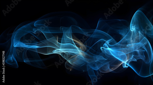 blue smoke effect abstract on black background ,generative ai